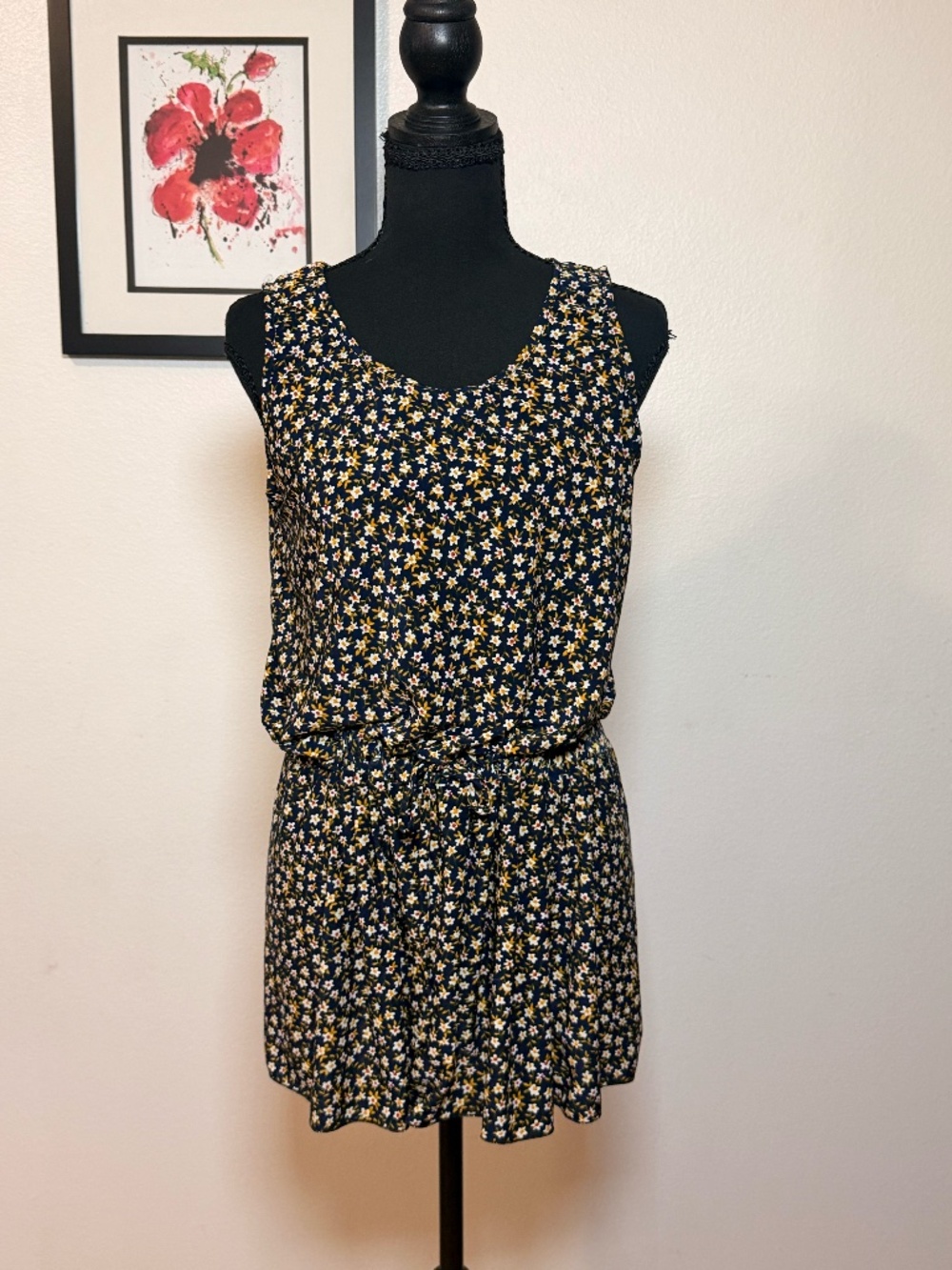 Boho Navy Floral Print Romper Sz XL